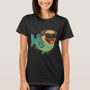 Camiseta Peixe Papagaio com Cabeça de Pug Engraçado