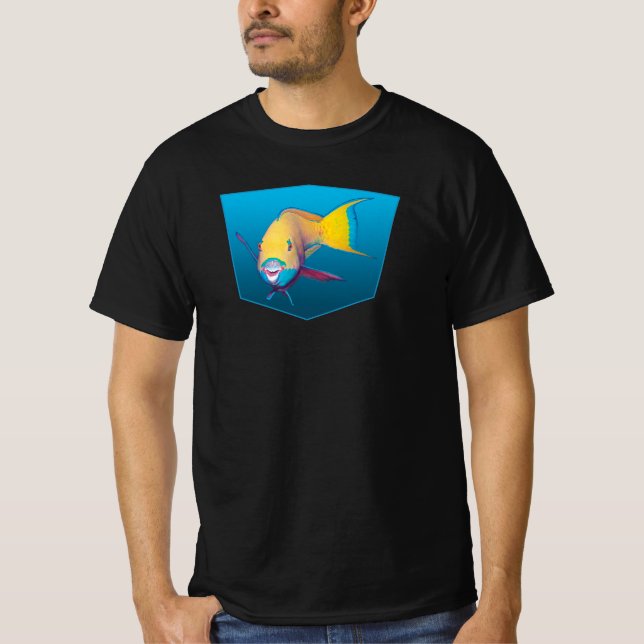Camiseta Peixe papagaio - gradiente de design de fundo azul (Frente)