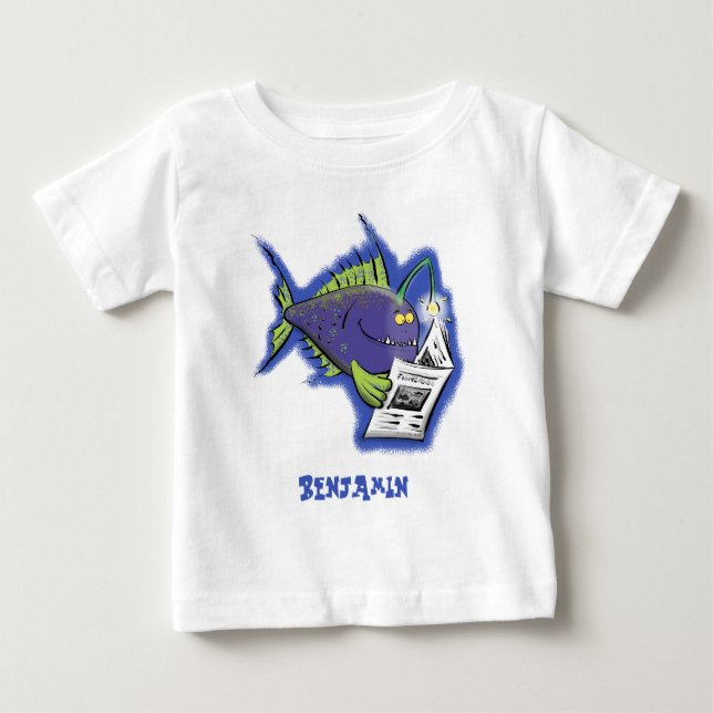 Camiseta Peixe-pescador engraçado desenho animado (Frente)