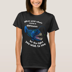 Camiseta Peixe-Pescador Luz Escuridão inspirador peixe Cla