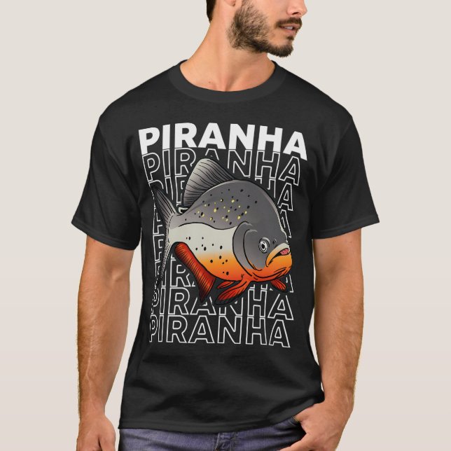Camiseta Peixe Piranha de Barriga Vermelha Peixe Monstro do (Frente)