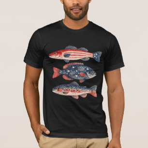 Camiseta Peixe Préppy Patriótico Gráfico de Pesca Americana