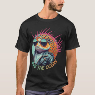 Camiseta Peixe puffer e peixe manchado de óculos de sol