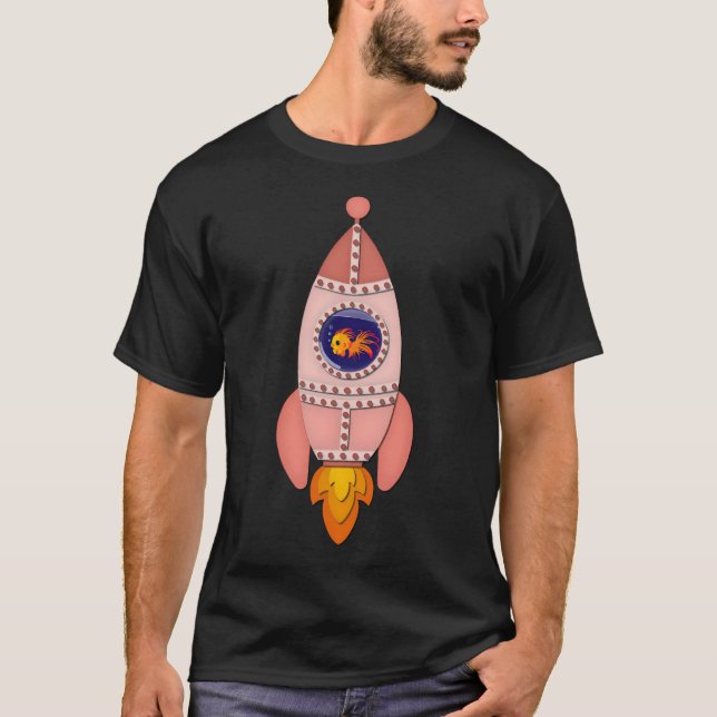 Camiseta Peixe Rosa a Nave Espacial (Frente)