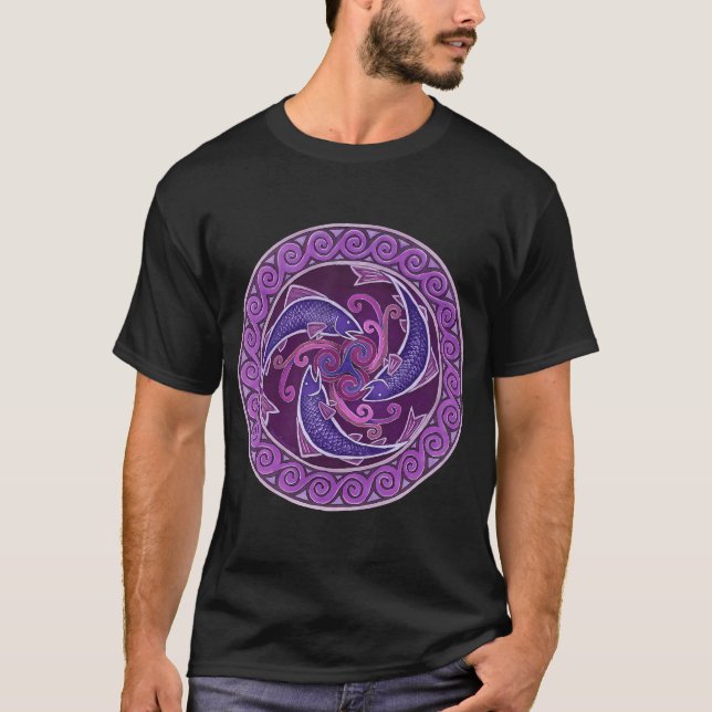 Camiseta Peixe Roxo Espiral Celta Triskele Mandala (Frente)