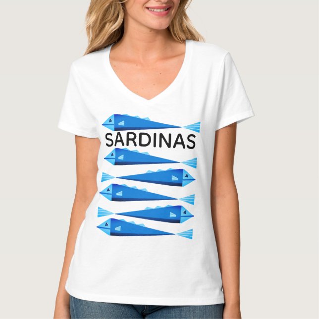 Camiseta Peixe sardinha azul "azul e branco" (Frente)
