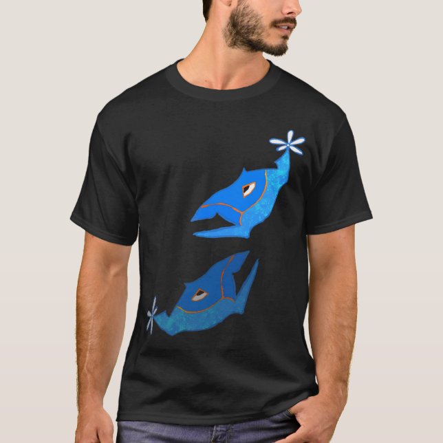 Camiseta peixe simétrico azul (Frente)