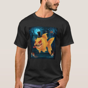 Camiseta Peixe Sinistro Colorido Com Design De Halloween De