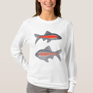 Camiseta Peixe Tropical Barb Vermelho e Cinza Aquático Exót