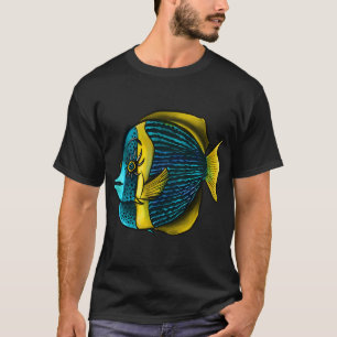 Camiseta Peixe Tropical Com Cílios Em Azul Amarelo