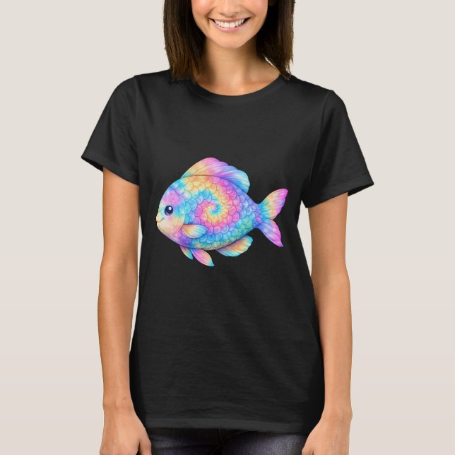 Camiseta Peixe Tropical Tie-Dye Arco-Íris (Frente)