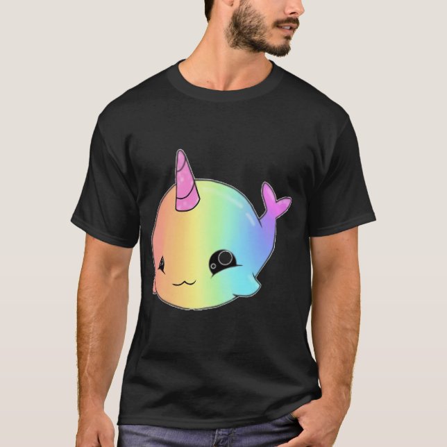 Camiseta Peixe unicórnio arco-íris fofo (Frente)