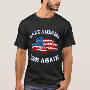 Camiseta Peixe Usando Boné de Caminhoneiro, Patriótico Amer