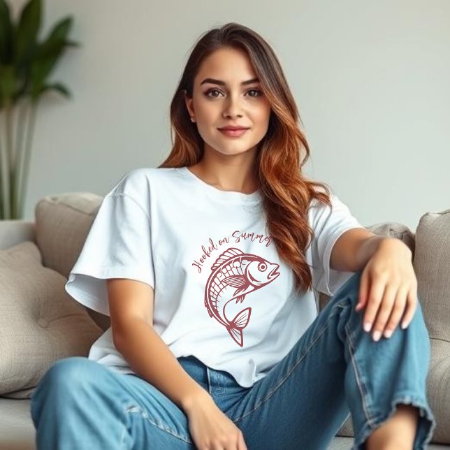 Camiseta Peixe viciado em Vermelho de Verão (Fish Hooked on Summer- Cherry Red)