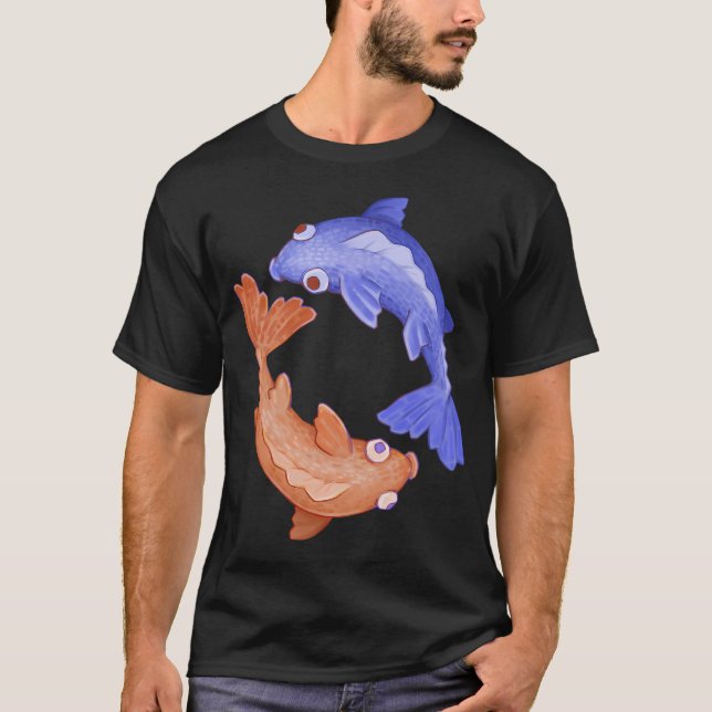 Camiseta peixe ying yang vermelho e azul (Frente)