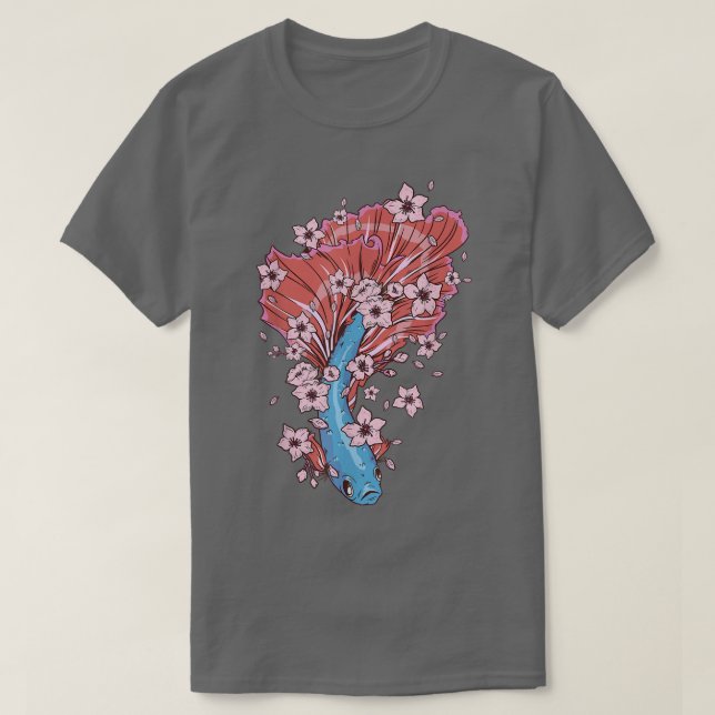 Camiseta Peixes Betta com peixes de combate siameses e Saku (Frente do Design)