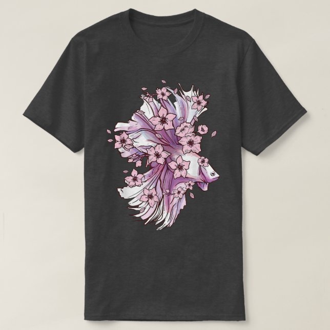 Camiseta Peixes Betta com peixes de combate siameses e Saku (Frente do Design)