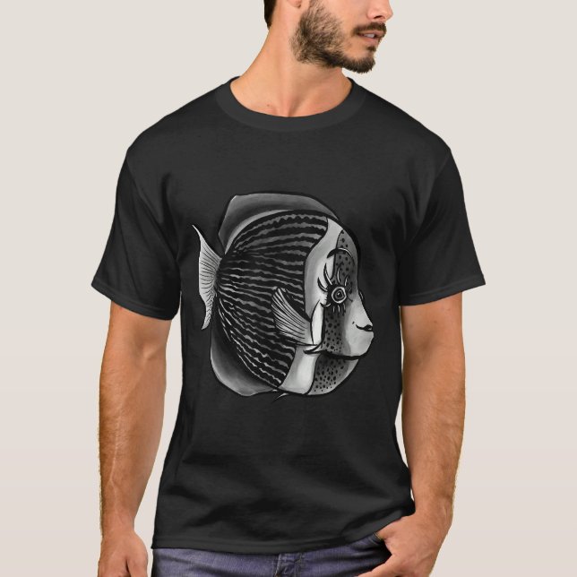 Camiseta Peixes com Eyelashes, Tinta Digital Preta E Branca (Frente)