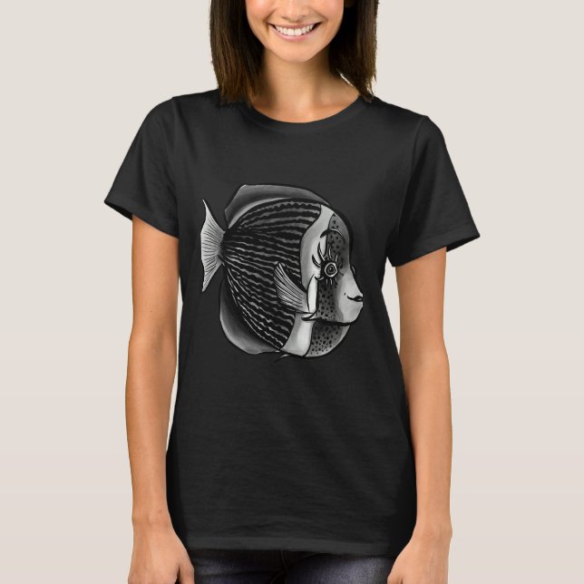 Camiseta Peixes com Eyelashes, Tinta Digital Preta E Branca (Frente)