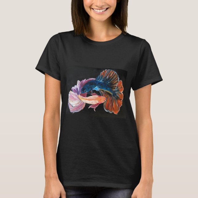 Camiseta Peixes combatentes rosa e azul (Frente)
