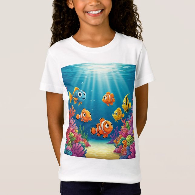 Camiseta Peixes de animação vibrantes em recife de coral -  (Frente)