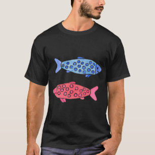 Camiseta Peixes de Aquarela Azuis e Rosas Pontilhados