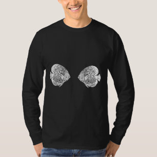 Camiseta Peixes De Disco Apaixonados Desenhando Em Azul Mar