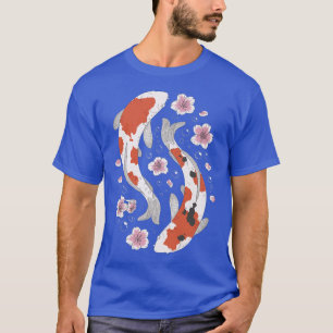 Camiseta Peixes De Koi E Flores Oceanas Marítimas Fluxo Jap