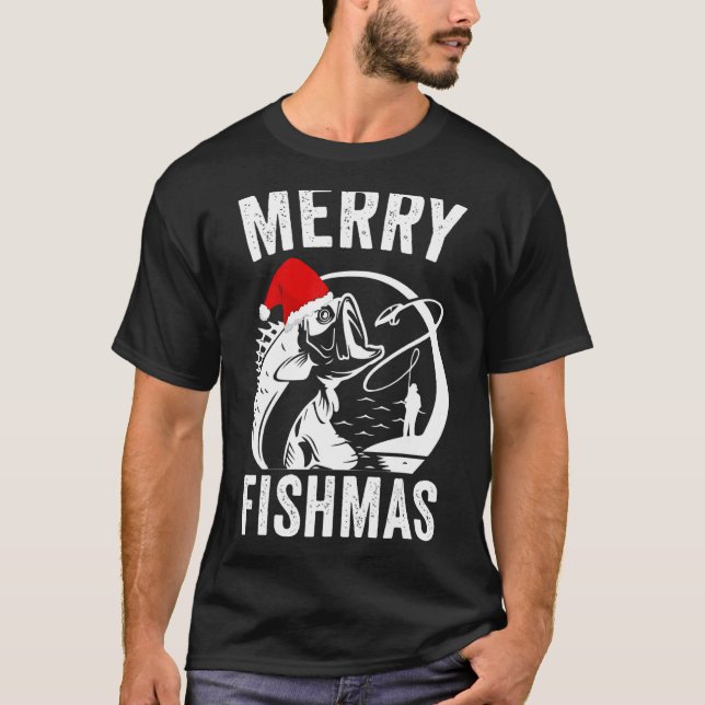 Camiseta Peixes de peixes felizes pescando Natal PJs Natal  (Frente)