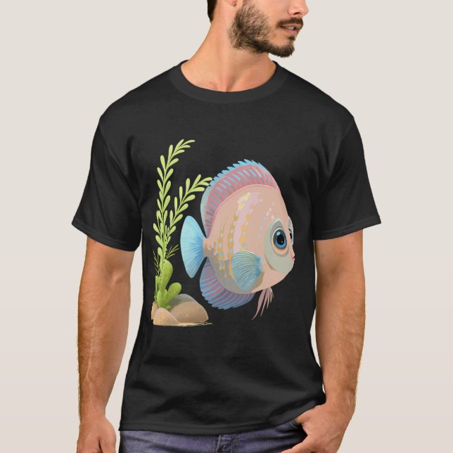 Camiseta Peixes Disco Coloridos Perto de Plantas (Frente)