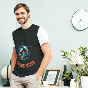 Camiseta Peixes do Clube de Pesca em Movimento Azul Negro T