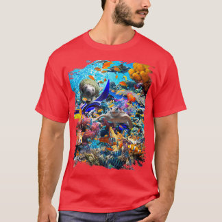Camiseta Peixes Do Mar De Coral De Tartaruga De Golfinho Oc
