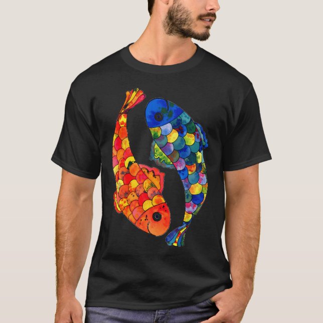 Camiseta Peixes Duplos de Aquarela Caprichosos (Frente)