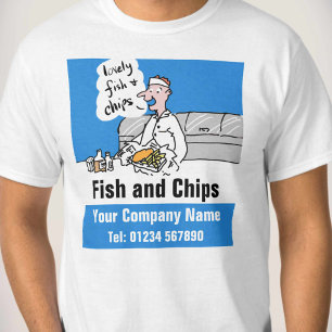 Camiseta Peixes e Chips Cartoon para Personalizar
