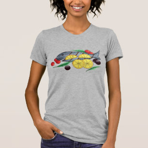 Camiseta Peixes frescos grelhados frutos do mar gregos medi
