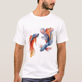 Camiseta Peixes, Gêmeos, Aquarela, Arte Mural Siameses