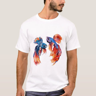 Camiseta Peixes, Gêmeos, Aquarela, Arte Mural Siameses