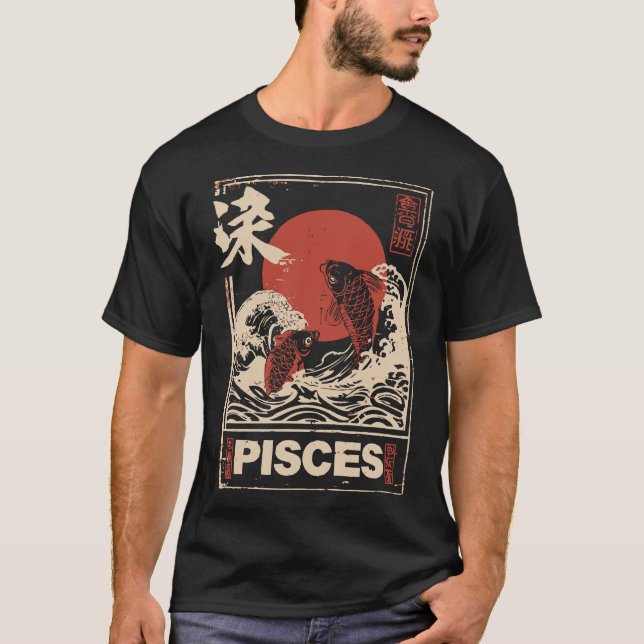 Camiseta Peixes japoneses Zodiac | Red Sun Twin Fish (Frente)