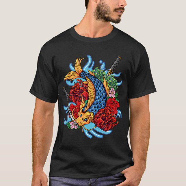Camiseta peixes koi coloridos (Frente)