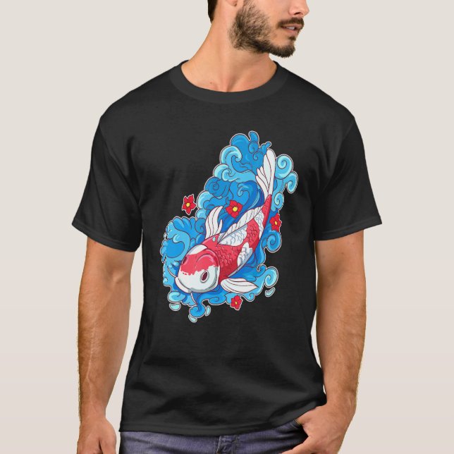 Camiseta Peixes Koi E Flores Carpa Japonesa (Frente)