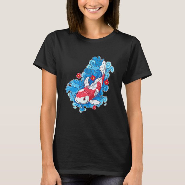 Camiseta Peixes Koi E Flores Japoneses (Frente)