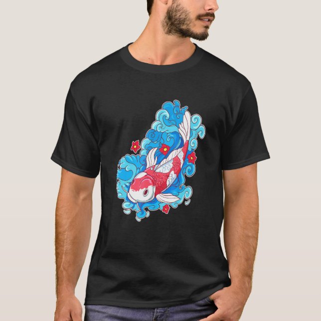 Camiseta Peixes Koi E Flores Japoneses (Frente)