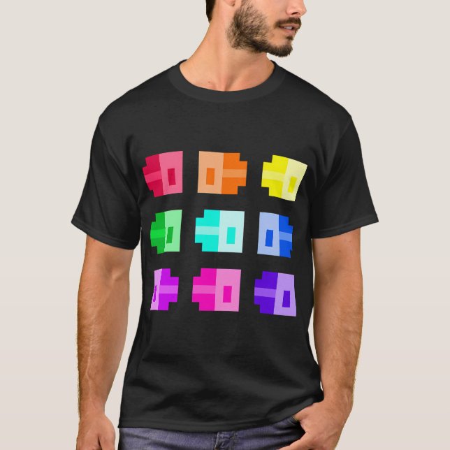 Camiseta Peixes Minúsculos em Pixel, Arco-íris (Frente)