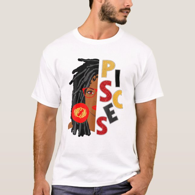 Camiseta Peixes Mulheres Menina Afro Bloqueia Menina Zodíac (Frente)