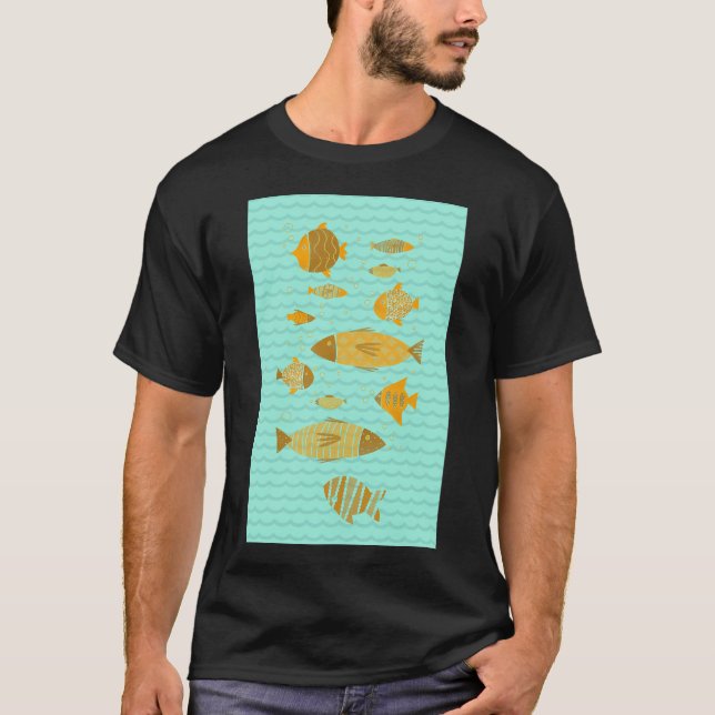 Camiseta Peixes nadando em um mar azul (Frente)