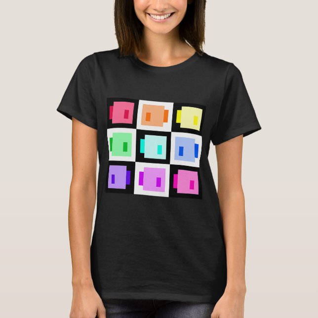 Camiseta Peixes Pixel Simples, Arco-íris (Frente)