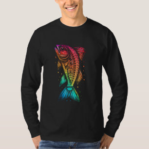 Camiseta Peixes Psicodélicos Tribais Arco-Íris