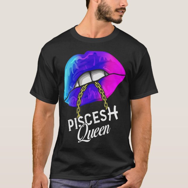 Camiseta Peixes Rainhas Lábios Zodiac Horoscope Raparigas M (Frente)
