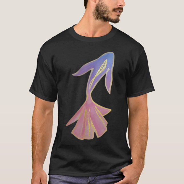 Camiseta Peixes rosa, azul e dourado (Frente)