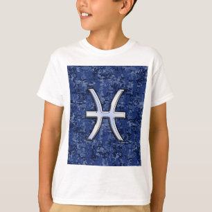 Camiseta Peixes Símbolo Zodiac no Camo Digital Azul Marinh